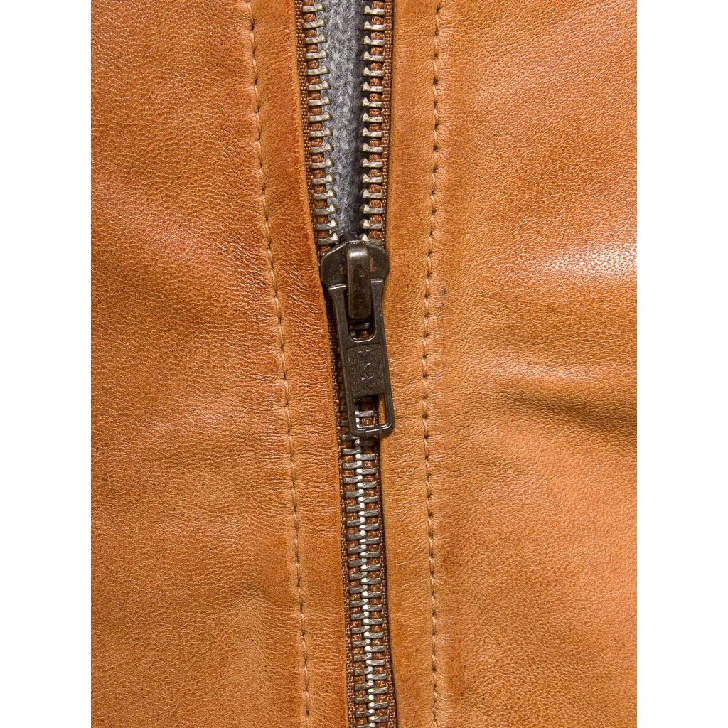 MENS TAN LEATHER BOMBER JACKET BURNS - XL
