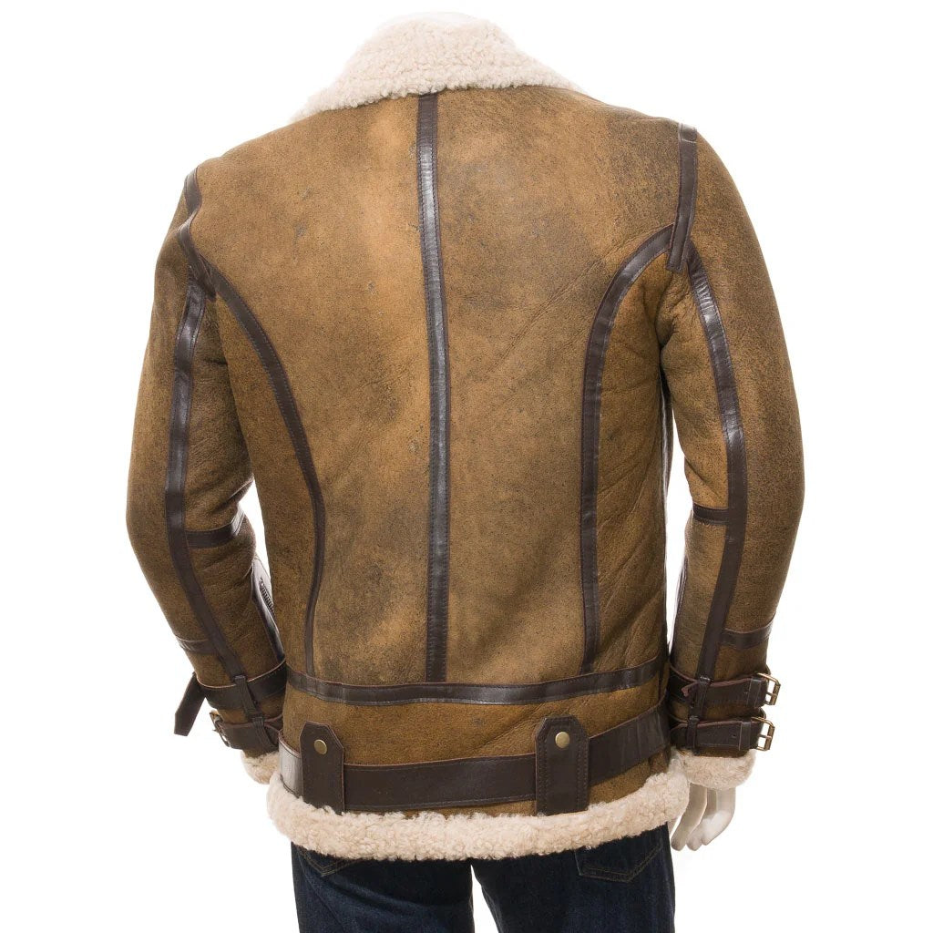 MENS TAN SHEEPSKIN SHEARLING JACKET FREMONT - L