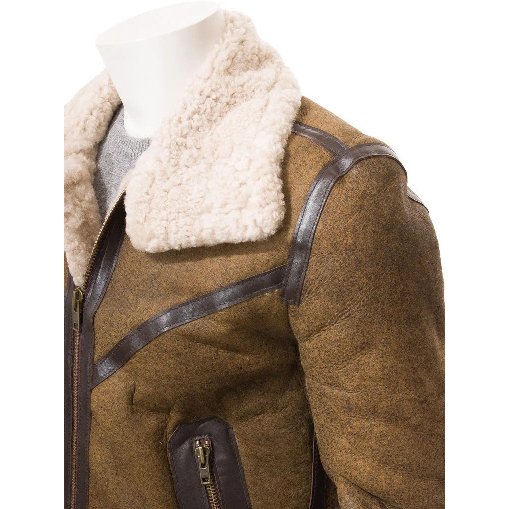MENS TAN SHEEPSKIN SHEARLING JACKET FREMONT - M
