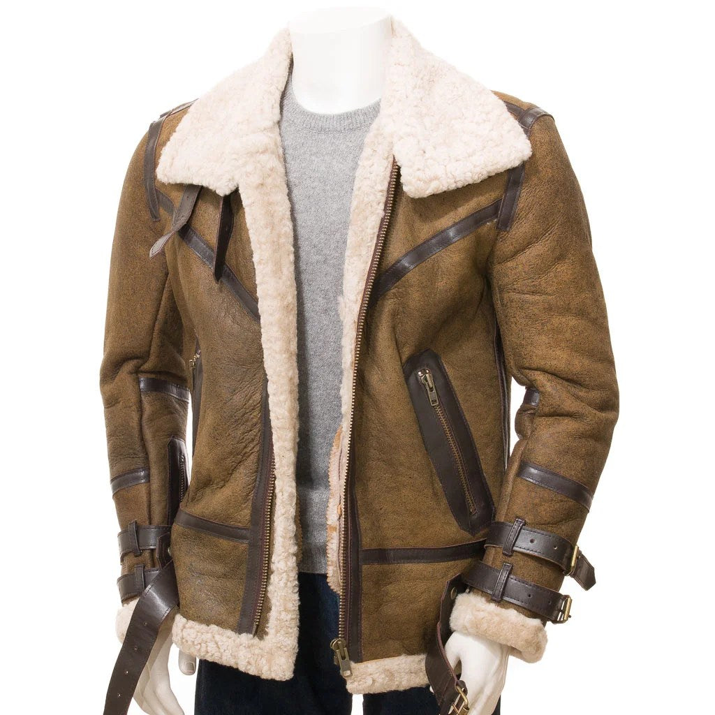 MENS TAN SHEEPSKIN SHEARLING JACKET FREMONT - S