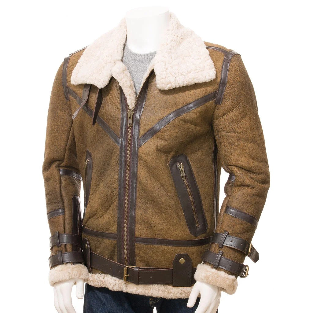 MENS TAN SHEEPSKIN SHEARLING JACKET FREMONT