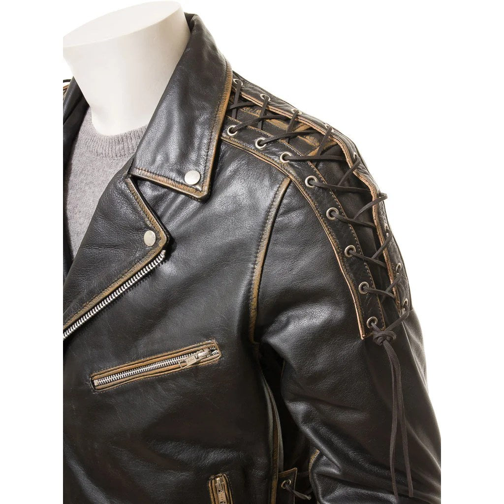 MENS VINTAGE LEATHER BIKER JACKET PITCHER - L