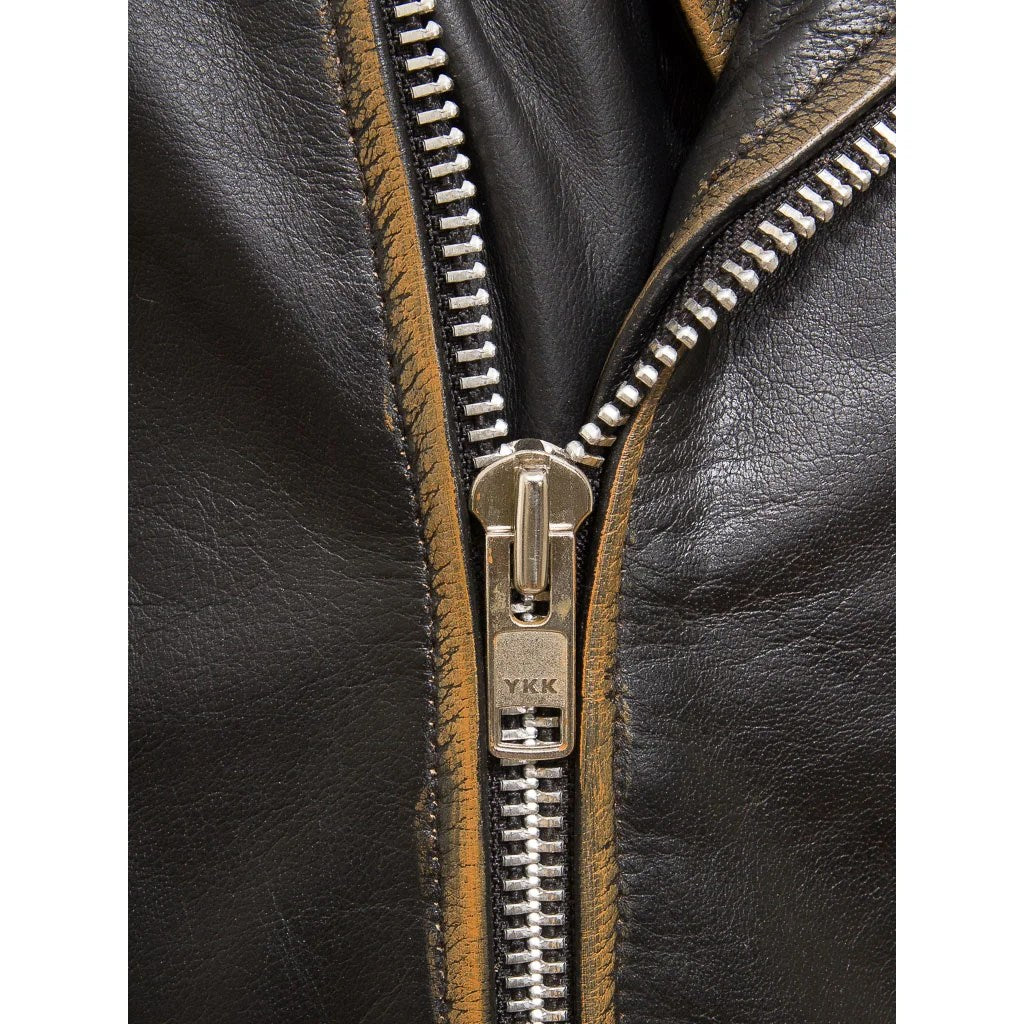 MENS VINTAGE LEATHER BIKER JACKET PITCHER - XL