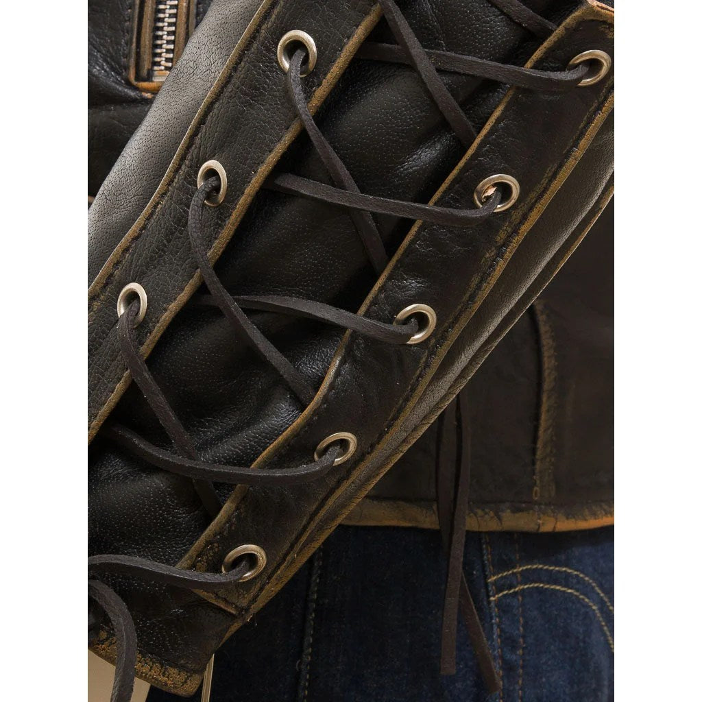 MENS VINTAGE LEATHER BIKER JACKET PITCHER - XXL