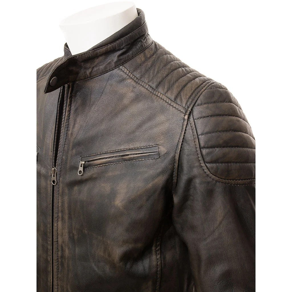 MENS VINTAGE LEATHER BIKER JACKET PRESTON - L