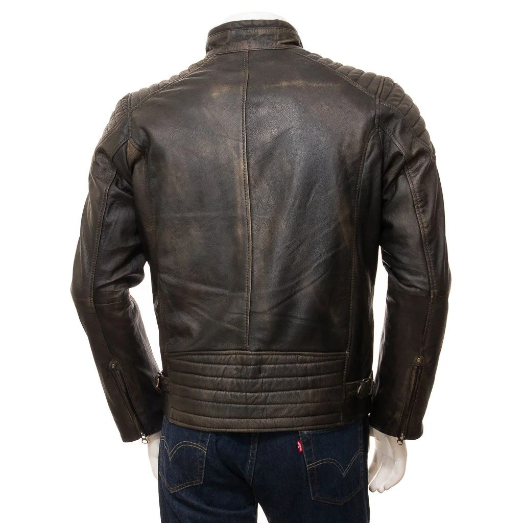 MENS VINTAGE LEATHER BIKER JACKET PRESTON - M
