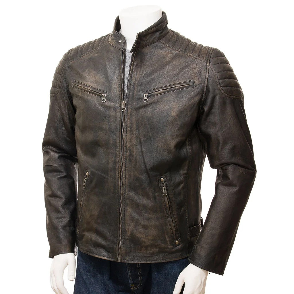 MENS VINTAGE LEATHER BIKER JACKET PRESTON