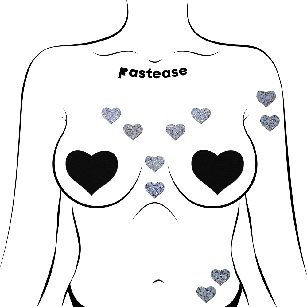 5-Pack: Body Minis: 10 Mini Silver Glitter Hearts Nipple & Body Pasties by Pastease® o/s-2