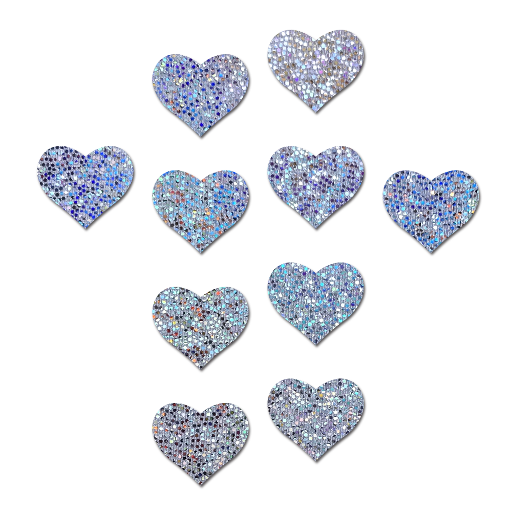 5-Pack: Body Minis: 10 Mini Silver Glitter Hearts Nipple & Body Pasties by Pastease® o/s-0