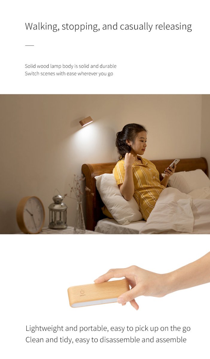 Mini Solid Wood Magnetic Rechargeable Wall Light-3