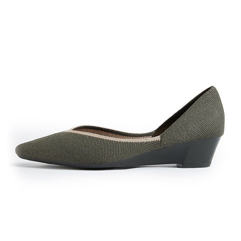 Minimalist Heart Heel Pointed Toe Knit Flats – Low Wedge Princess Shoes-8