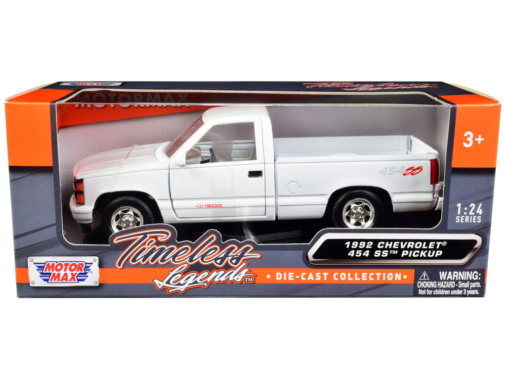 1992 Chevrolet 454 SS Pickup Truck White 1/24 Diecast Model Car by Motormax-1
