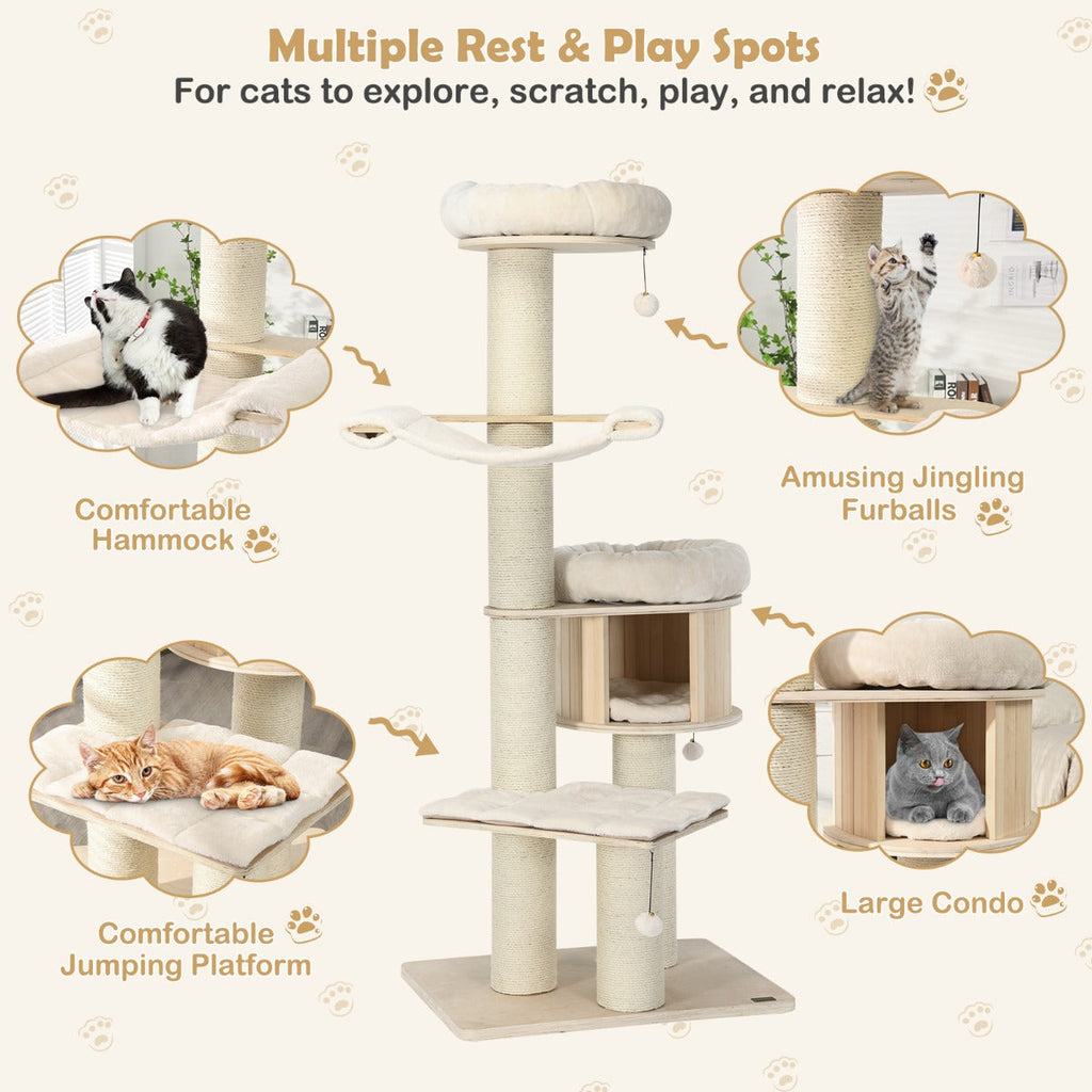 NNECW 4-Layer Solid Wood Cat Tree for Kitten & Adult Cat-4