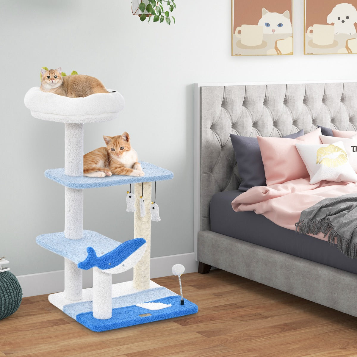 NNECW 3-level Ocean-themed Cat Tree with Sisal Covered Scratching Posts-0