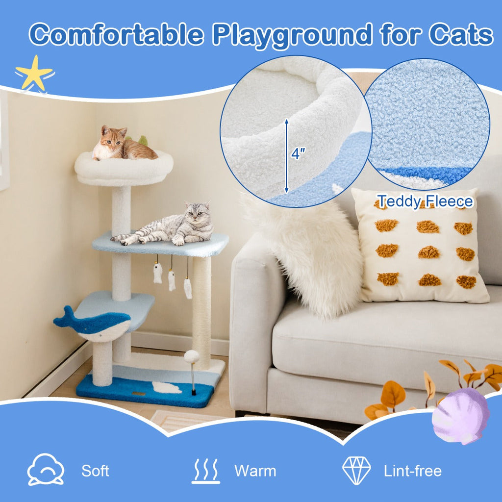 NNECW 3-level Ocean-themed Cat Tree with Sisal Covered Scratching Posts-2