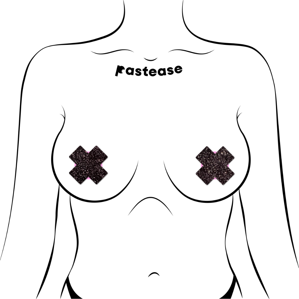 5-Pack: Petite Plus X: Two Pair of Small Sparkle Black Plus Nipple Pasties by Pastease®-2