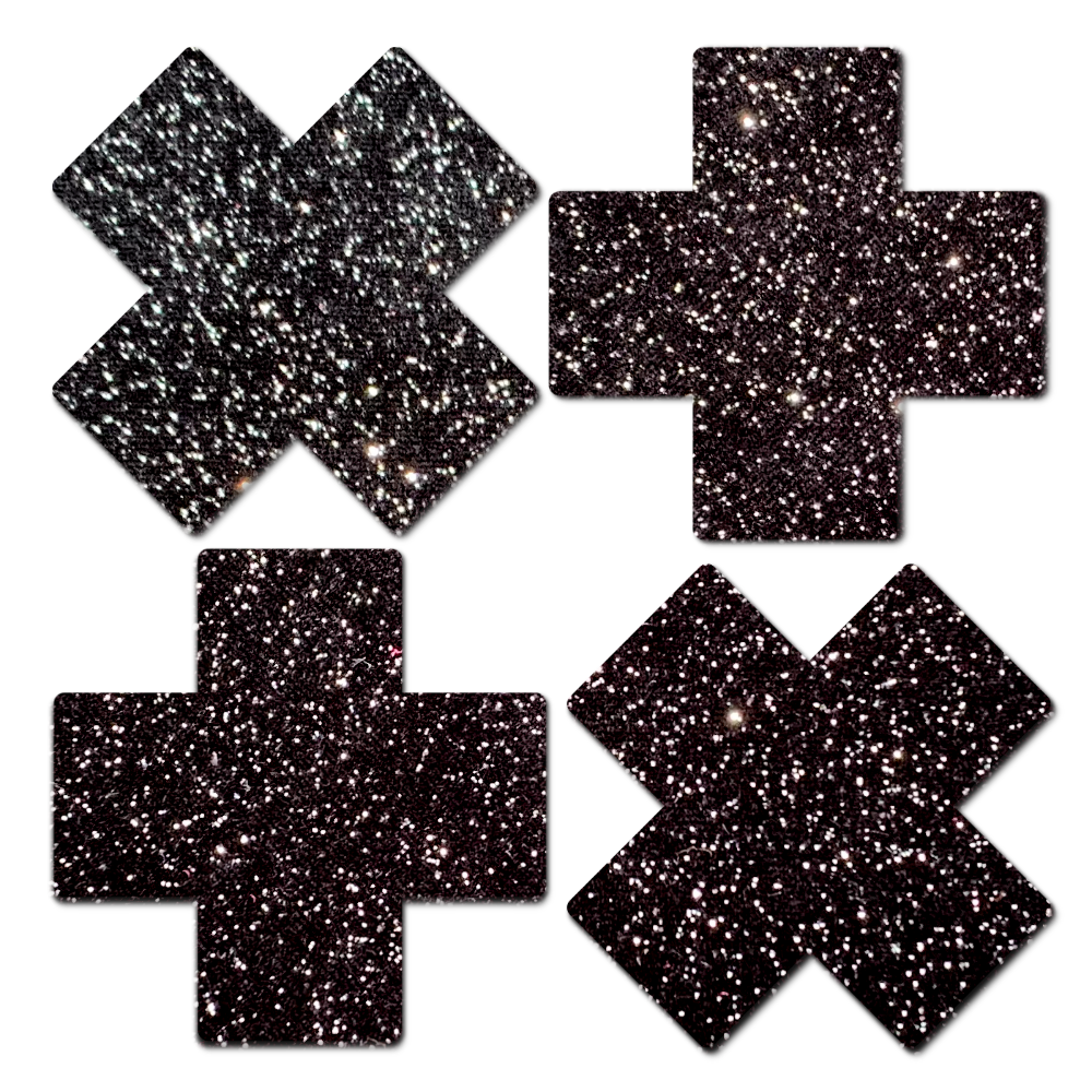 5-Pack: Petite Plus X: Two Pair of Small Sparkle Black Plus Nipple Pasties by Pastease®-0