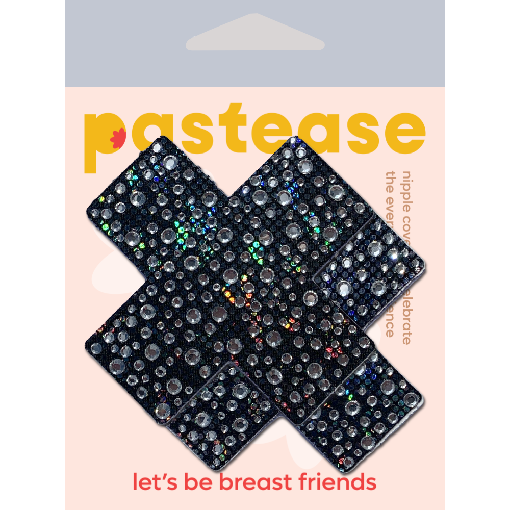 5-Pack: Plus X: Crystal Black Cross Nipple Pasties by Pastease® o/s-1