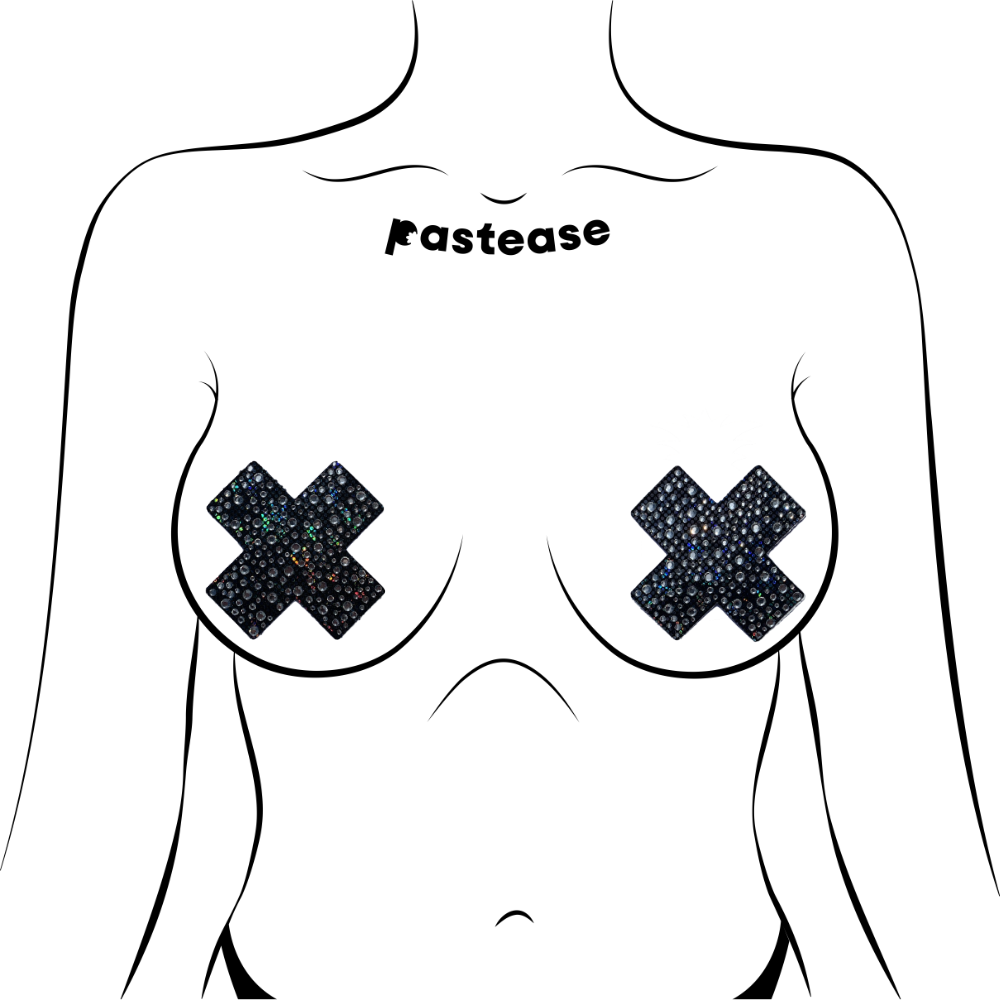 5-Pack: Plus X: Crystal Black Cross Nipple Pasties by Pastease® o/s-2