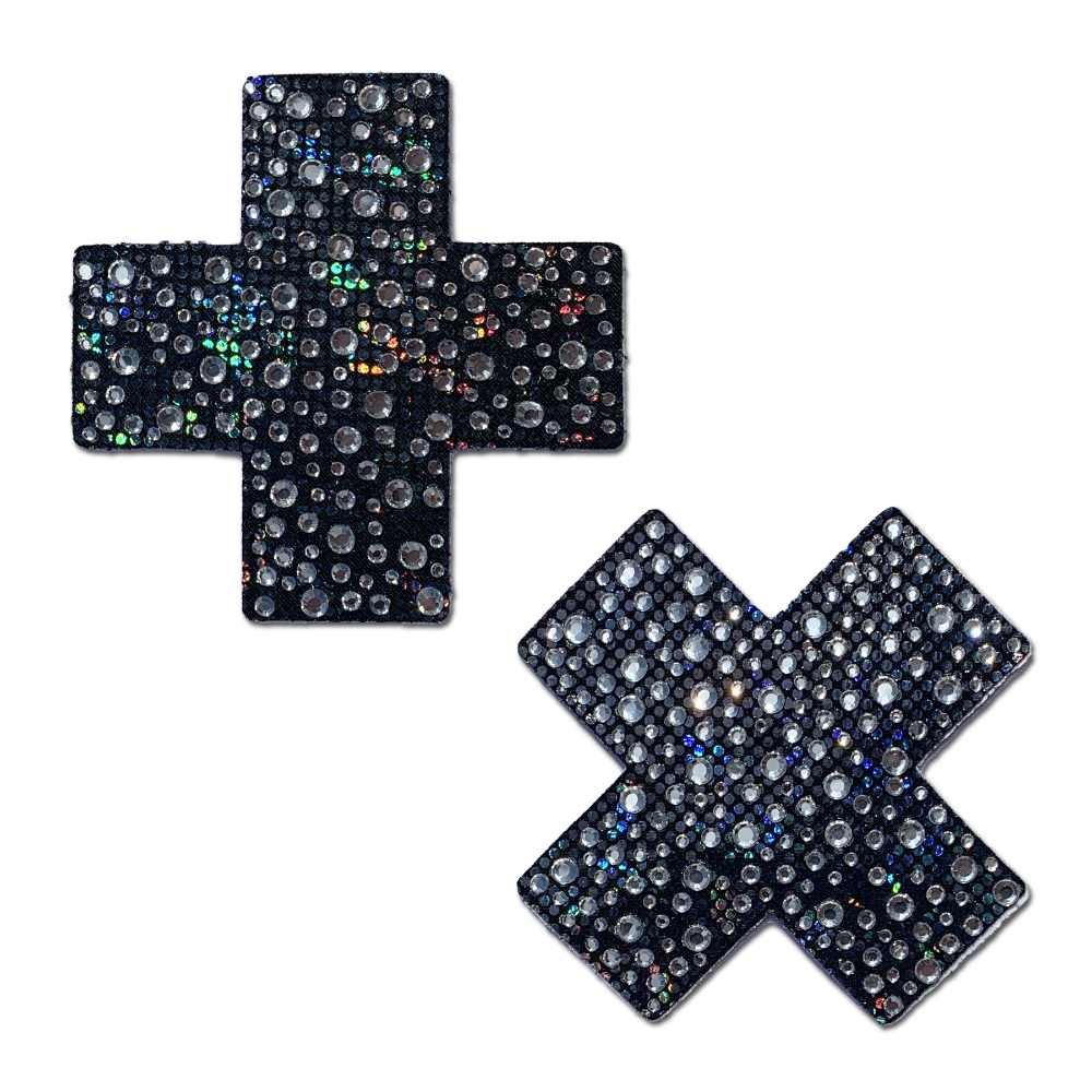 5-Pack: Plus X: Crystal Black Cross Nipple Pasties by Pastease® o/s-0