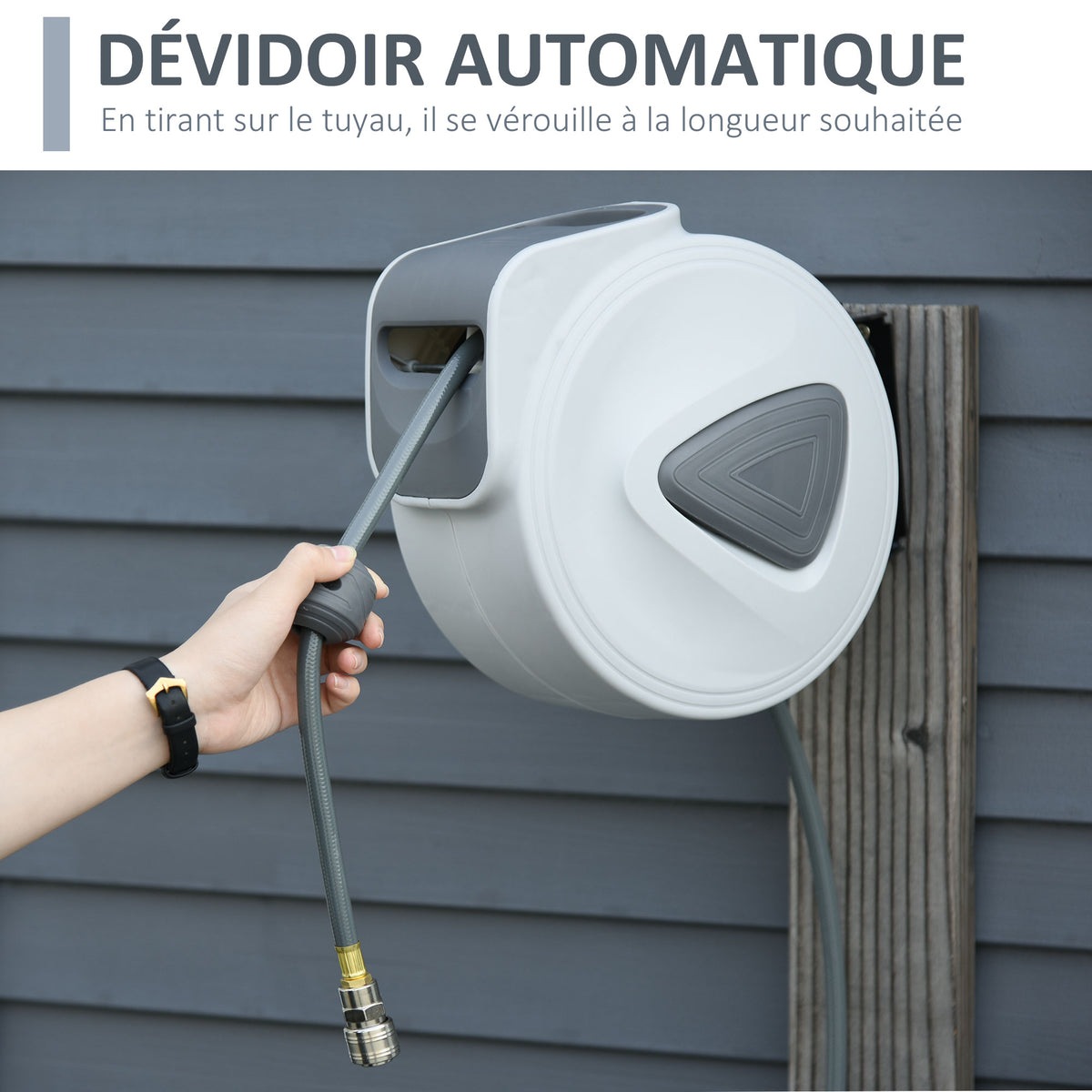 Enrouleur de Tuyau à Air Comprimé 20 m + 1,94 m, Dévidoir Automatique Ø Intérieur 3/8", 1/4" BSPT, Gris-3