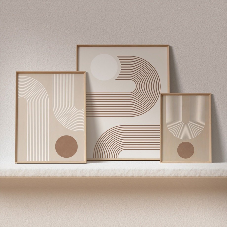 Poster Boho Abtrakt Bogen Linien Beige Braun  | Bilder Wohnzimmer | Wandbilder Schlafzimmer | Deko Print ohne Rahmen | Bilder  Kunstdruck-0