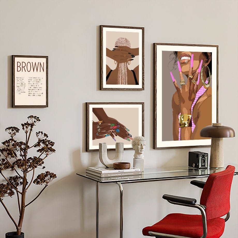 Poster Boho Nägel Frau | Schwarz Braun · Bilder Wohnzimmer | Wandbilder Schlafzimmer | Deko Print ohne Rahmen | Bilder  Kunstdruck-0