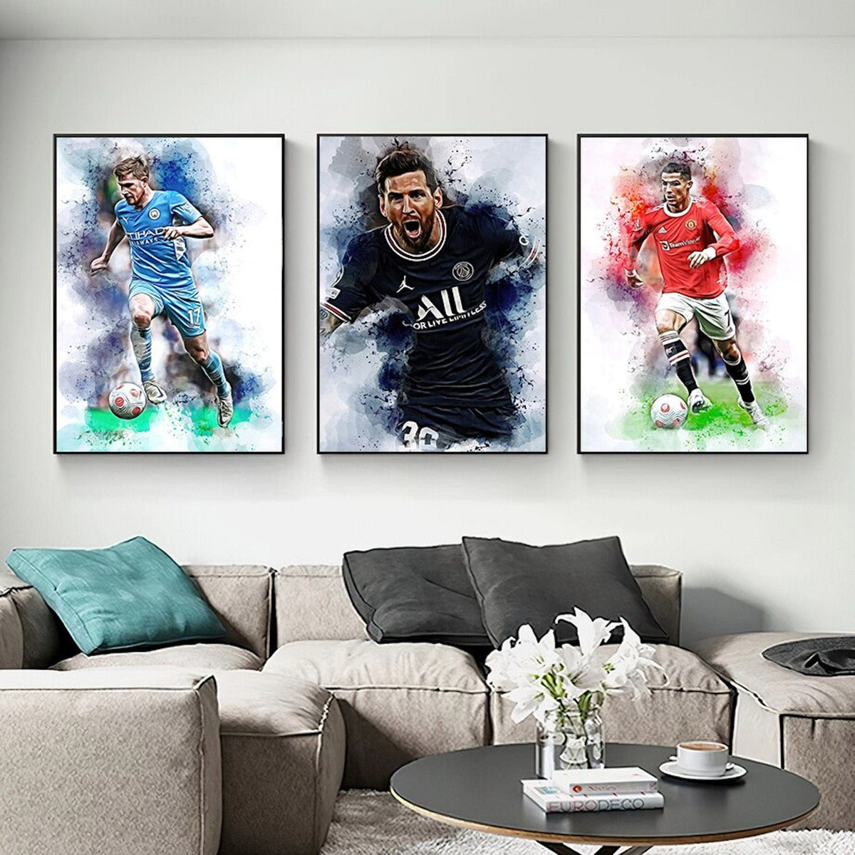 Poster Fußballspieler Lionell Messi & Christiano Ronaldo Tor Jubel als Deko Print ohne Rahmen-1