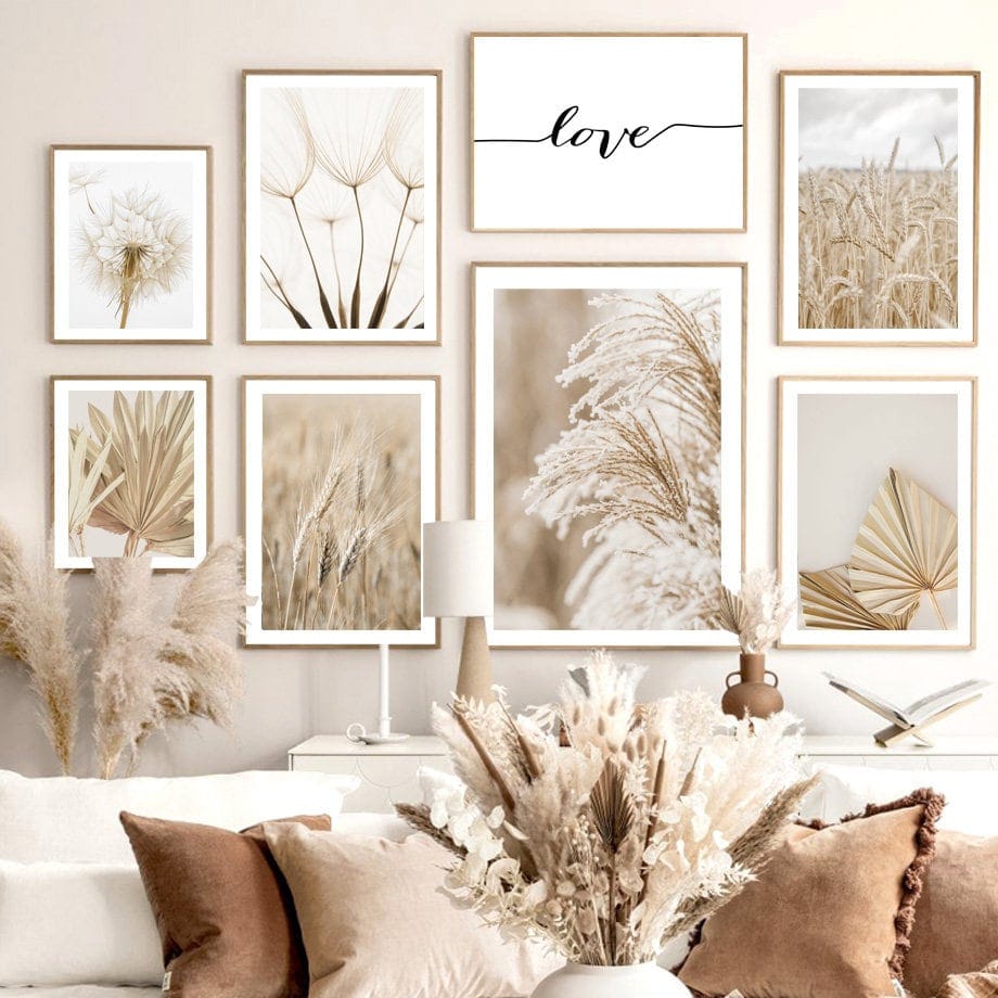 Poster Pampasgras Beige Liebe · Wandbilder Wohnzimmer & Schlafzimmer ·  Deko Print Bilder · ohne Rahmen-1