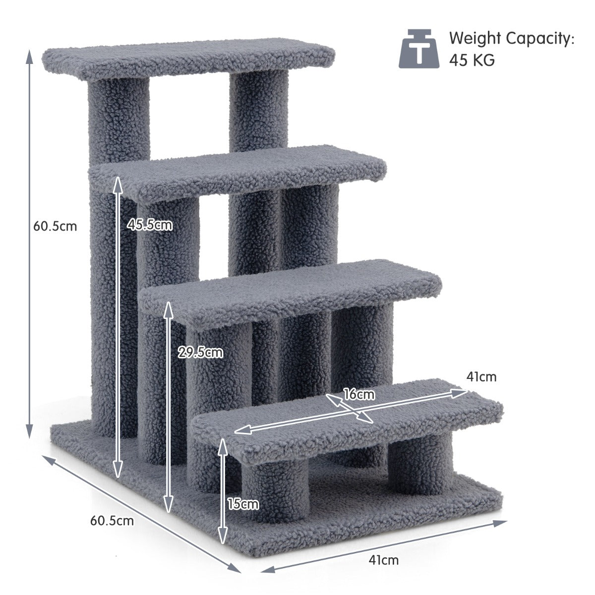 NNECW 4-Step Pet Stairs with Portable Design for Cats and Dogs-Grey-3