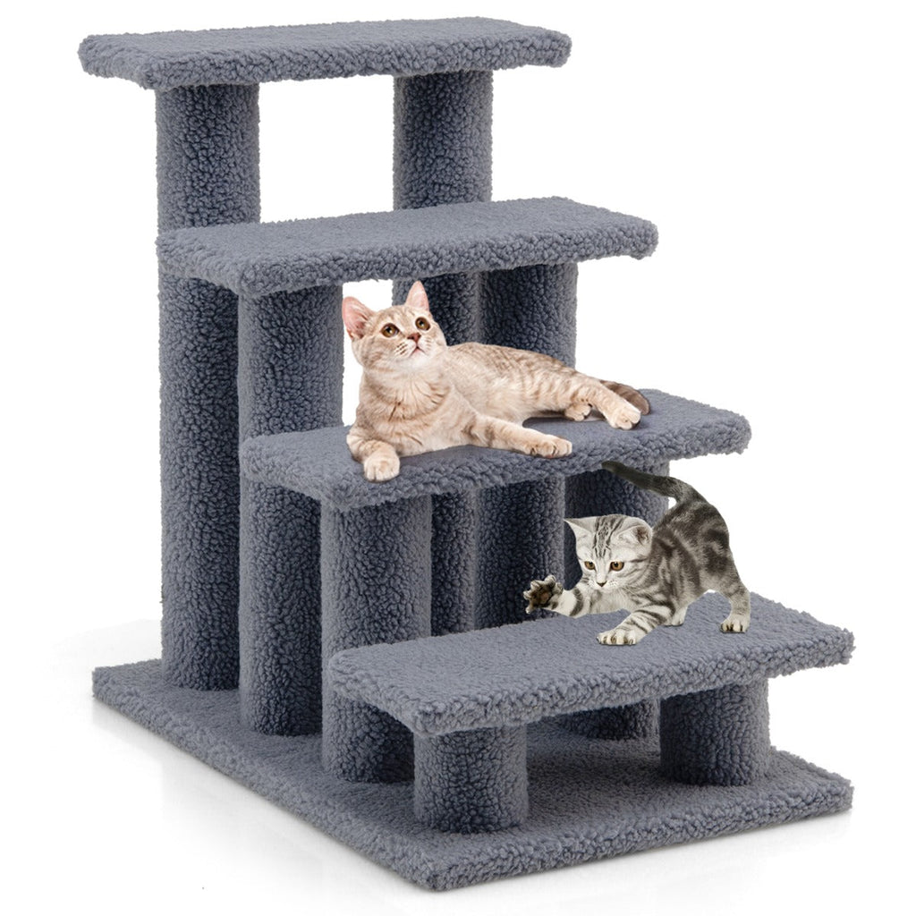 NNECW 4-Step Pet Stairs with Portable Design for Cats and Dogs-Grey-1