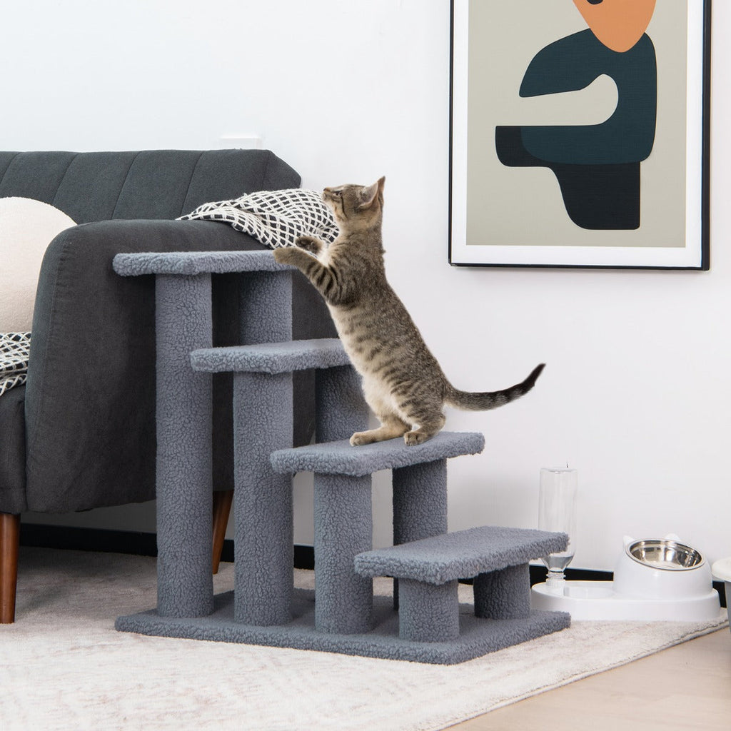 NNECW 4-Step Pet Stairs with Portable Design for Cats and Dogs-Grey-0