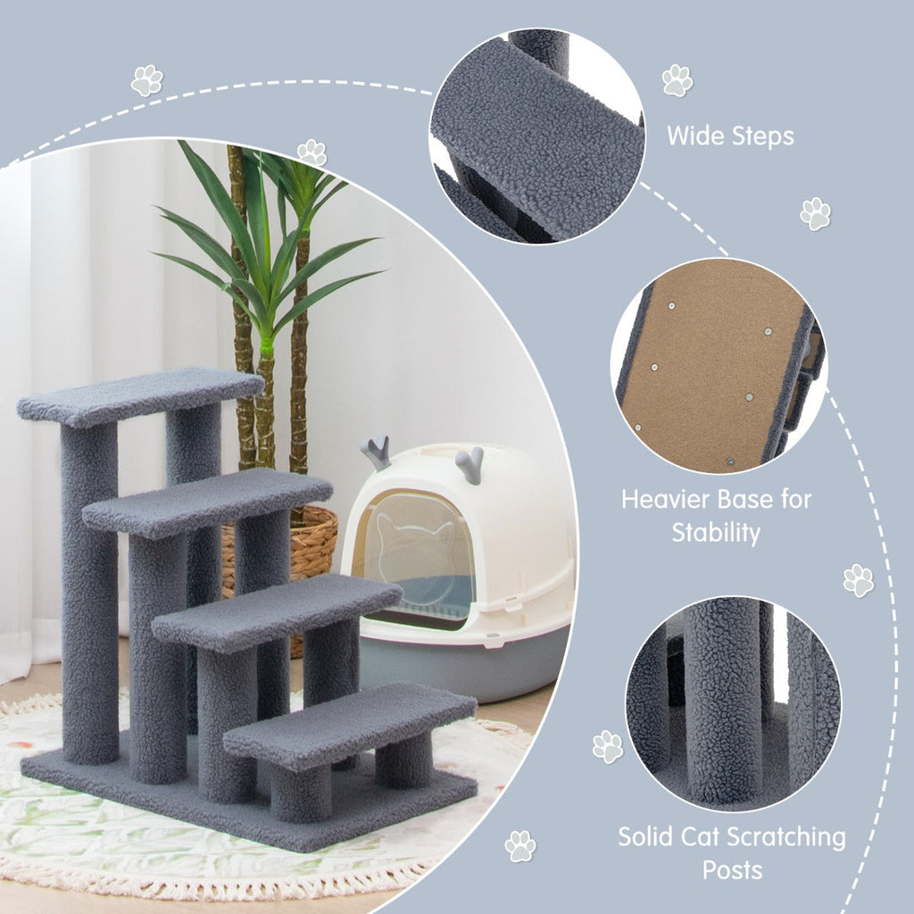 NNECW 4-Step Pet Stairs with Portable Design for Cats and Dogs-Grey-2