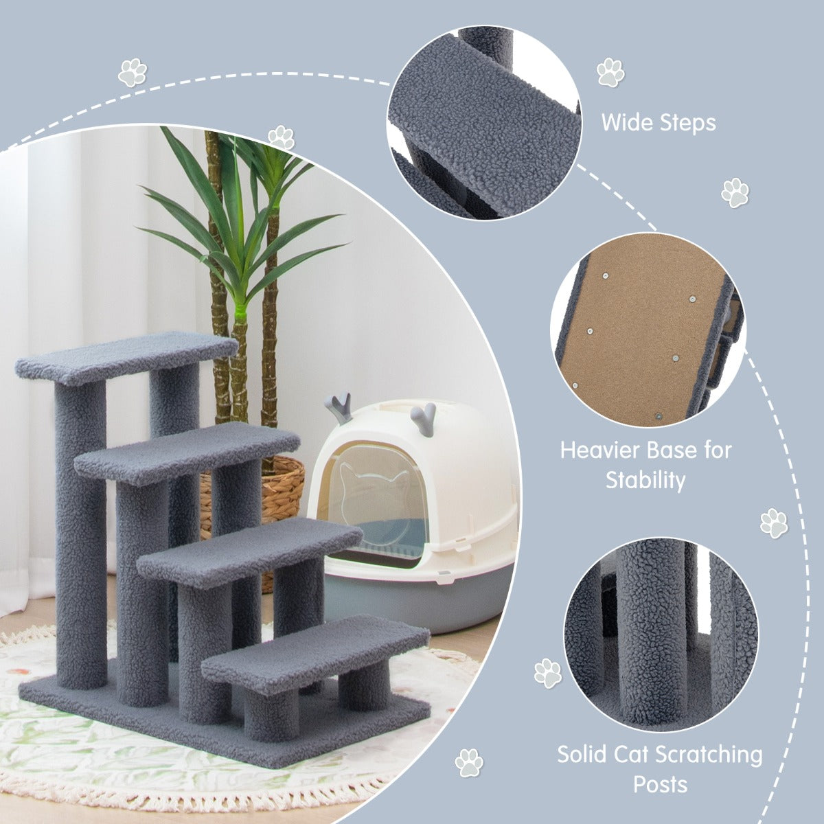 NNECW 4-Step Pet Stairs with Portable Design for Cats and Dogs-Grey-2