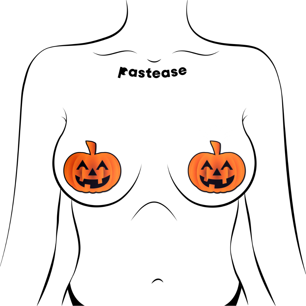 5-Pack: Pumpkin: Spooky Halloween Jack O' Lantern Nipple Pasties by Pastease® o/s-2