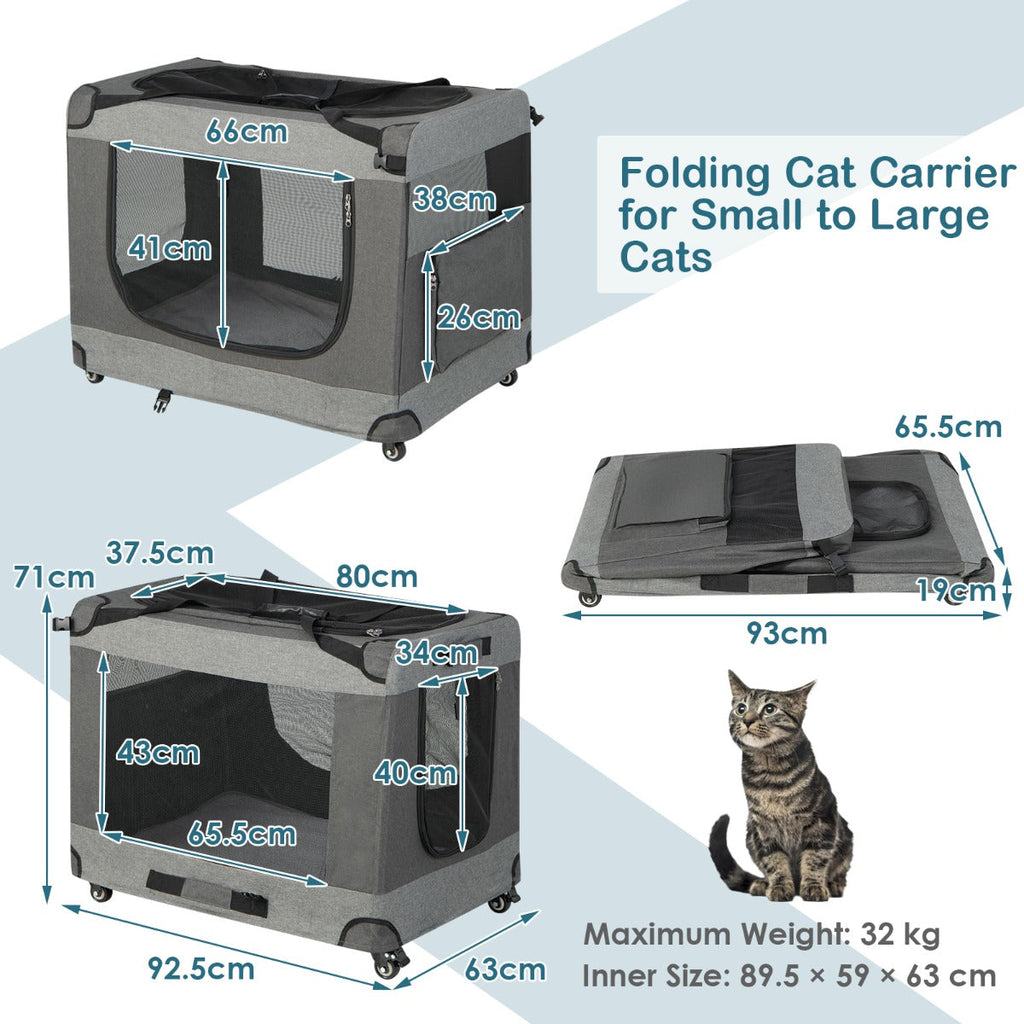 NNECW Large Foldable Cat Racing Cage with Shoulder Strap &amp; Removable Cushion-XL-3