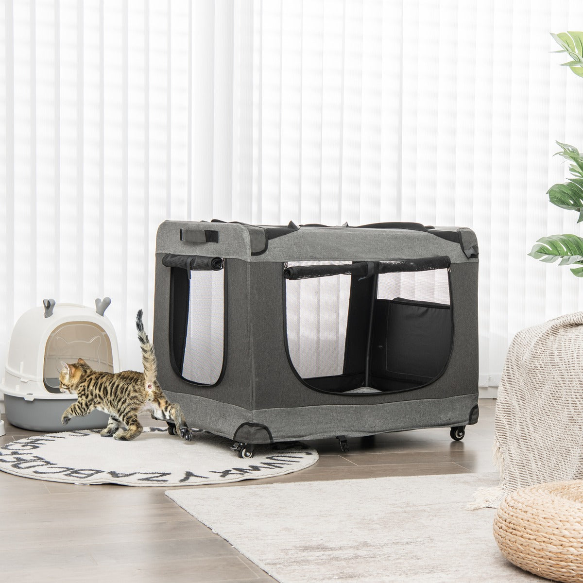 NNECW Large Foldable Cat Racing Cage with Shoulder Strap &amp; Removable Cushion-XL-0