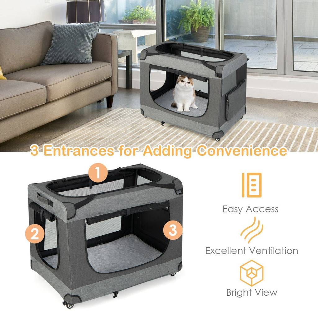 NNECW Large Foldable Cat Racing Cage with Shoulder Strap & Removable Cushion-L-2