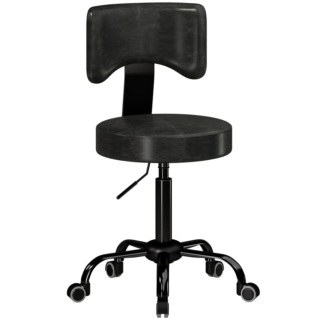 Tabouret à Roulettes, Hauteur Réglable 72-87,5cm, Tabouret de Massage Assise et Dossier Rembourrés, Pivotant 360°, Noir-0