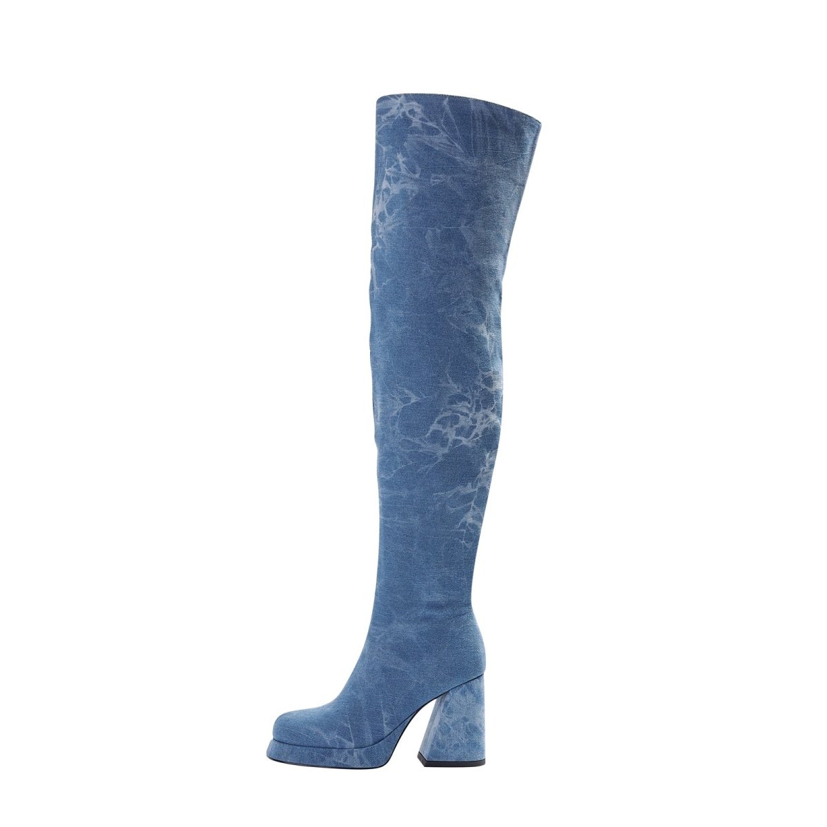 Relaxed Fit Round Toe Denim Knee High Boots-0