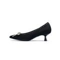 Rhinestone Bow Kitten Heels – Pointed Toe Knit Pumps-0