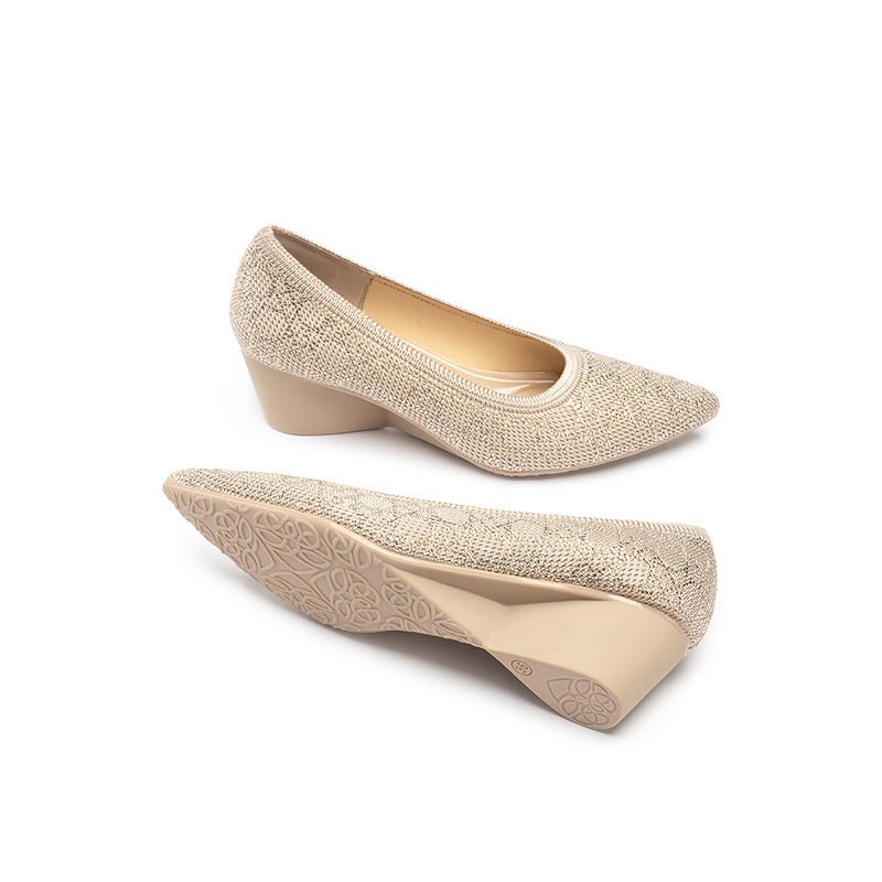 Rhinestone Check Knit Pointed Toe Wedge Pumps – Vintage Sparkle Office Heels-4