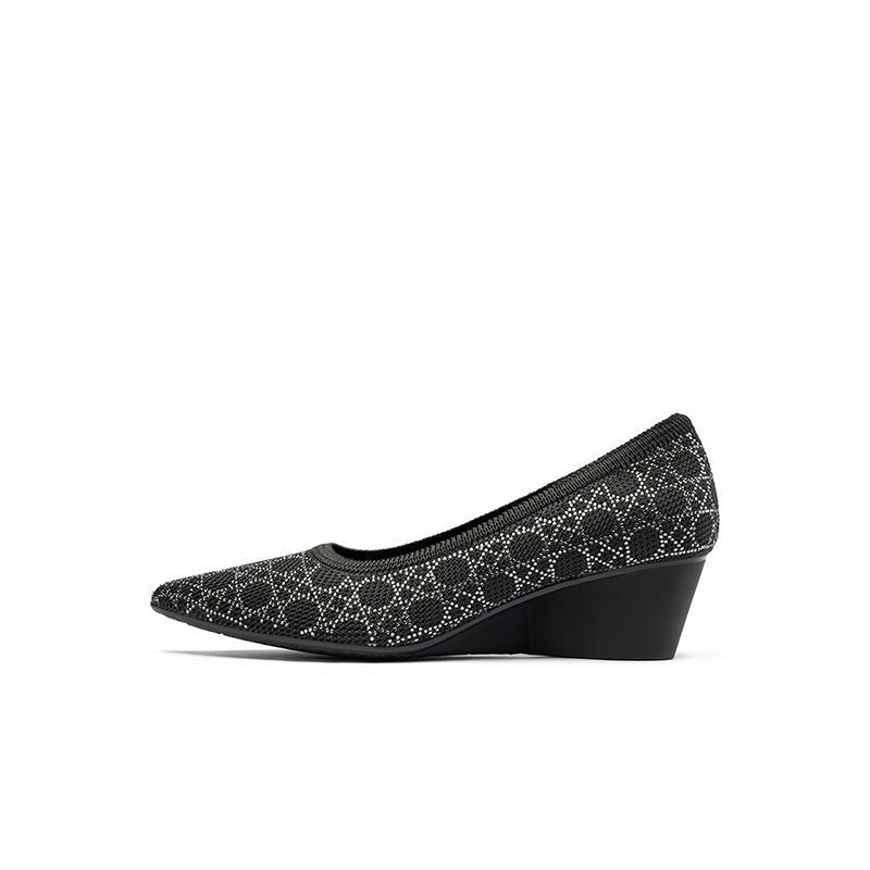 Rhinestone Check Knit Pointed Toe Wedge Pumps – Vintage Sparkle Office Heels-5
