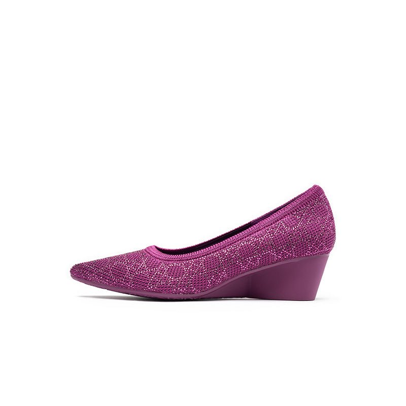 Rhinestone Check Knit Pointed Toe Wedge Pumps – Vintage Sparkle Office Heels-7