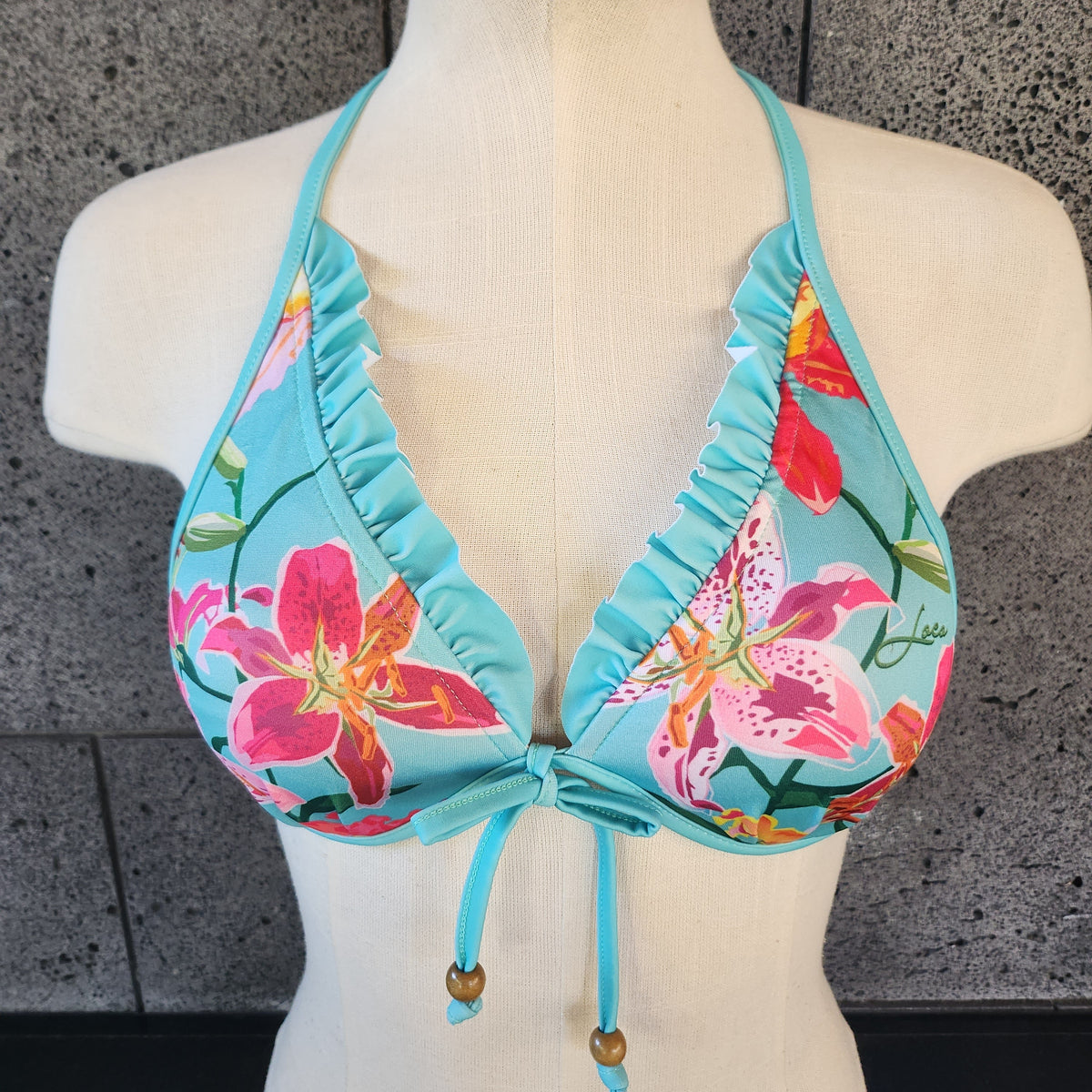 Loco Boutique Woman's Tropical Orchid Ruffle Embellished Underwire Bikini Top