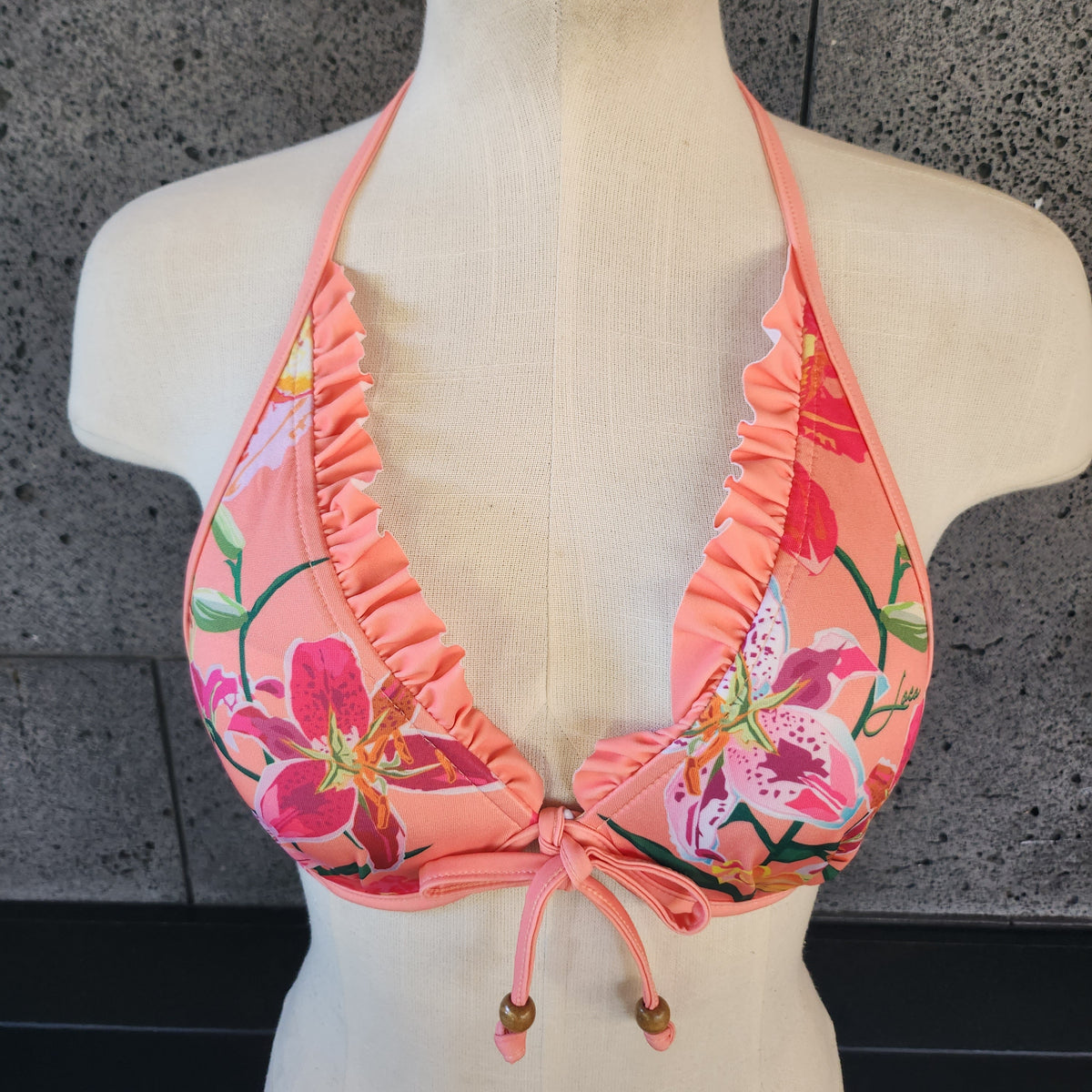 Loco Boutique Woman's Tropical Orchid Ruffle Embellished Underwire Bikini Top