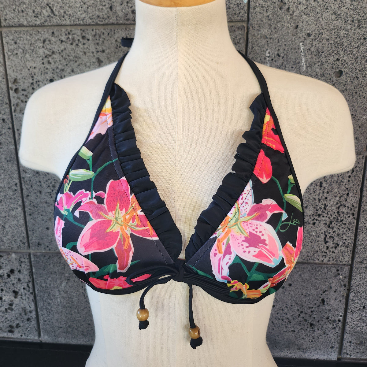 Loco Boutique Woman's Tropical Orchid Ruffle Embellished Underwire Bikini Top