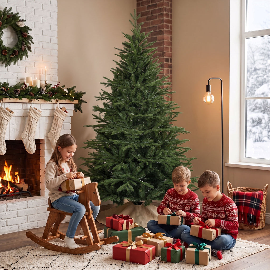 Sapin de Noël Artificiel 180 cm, Arbre de Noël, 2081 Branches Articulées en PE et PVC Ignifuge, Support en Bois Robuste
