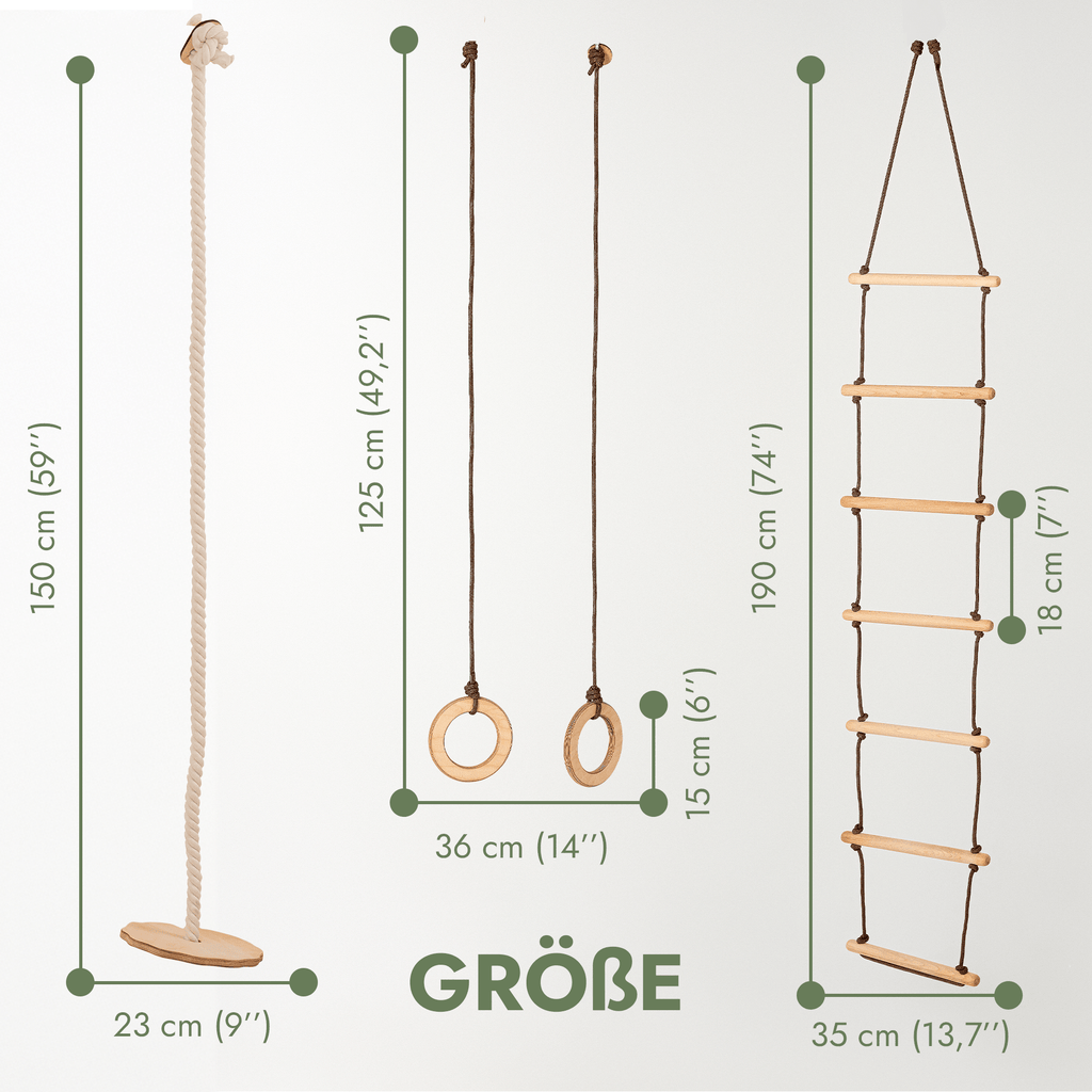 Set aus drei Schaukeln: Scheibe + Ringe + Strickleiter-1