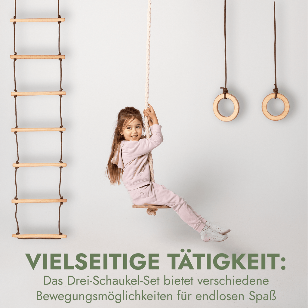 Set aus drei Schaukeln: Scheibe + Ringe + Strickleiter-2